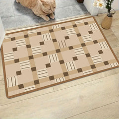 AimHave Brown Plaid Diatomite Mat – Modern Geometric Soft Quick-Dry Bath & Kitchen Mat, Non-Slip Coffee Bar & Dish Drying Runner