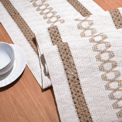 AimHave Khaki Boho Farmhouse Woven Table Runner – Macrame Crochet Table Runner with Tassels for Dining Room Kitchen Decor