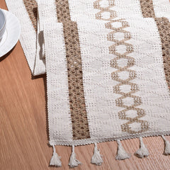 AimHave Khaki Boho Farmhouse Woven Table Runner – Macrame Crochet Table Runner with Tassels for Dining Room Kitchen Decor