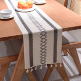 AimHave Grey Boho Woven Table Runner – Macrame Crochet Geometric Table Runner with Tassels for Modern Farmhouse Decor