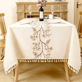AIMHave Modern Bohemian Geometric Rhombus Tablecloth with Tassels, Retro Coffee Brown Tribal Dining Table Cover