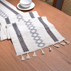 AimHave Grey Boho Woven Table Runner – Macrame Crochet Geometric Table Runner with Tassels for Modern Farmhouse Decor