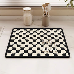 AimHave Mountain Ripple Diatomite Mat – Inverse Black & White Geometric Soft Quick-Dry Bath & Kitchen Mat, Non-Slip Dish Drying Runner