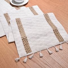 AimHave Cream & Khaki Boho Woven Table Runner – Macrame Crochet Table Runner with Tassels for Farmhouse Dining Decor