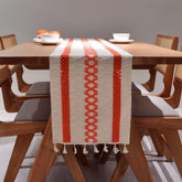AimHave Terracotta Orange Boho Woven Table Runner – Macrame Crochet Table Runner with Tassels for Dining Room Kitchen Decor
