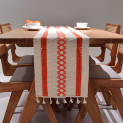 AimHave Terracotta Orange Boho Woven Table Runner – Macrame Crochet Table Runner with Tassels for Dining Room Kitchen Decor