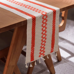 AimHave Terracotta Orange Boho Woven Table Runner – Macrame Crochet Table Runner with Tassels for Dining Room Kitchen Decor