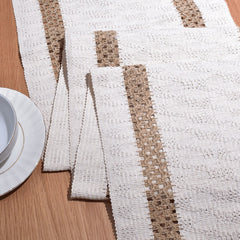 AimHave Cream & Khaki Boho Woven Table Runner – Macrame Crochet Table Runner with Tassels for Farmhouse Dining Decor