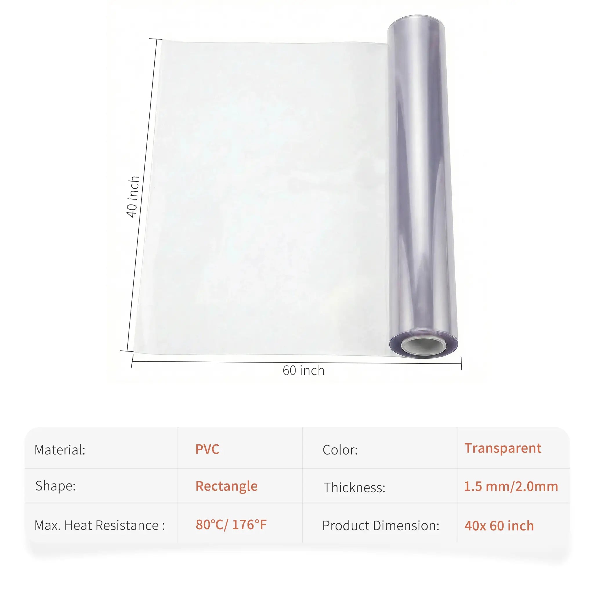 40x60 inch PVC mat size guide and specifications: 1.5mm and 2mm thickness for bathroom, kitchen, and laundry rooms.