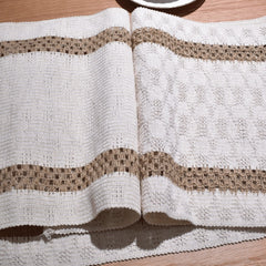 AimHave Cream & Khaki Boho Woven Table Runner – Macrame Crochet Table Runner with Tassels for Farmhouse Dining Decor