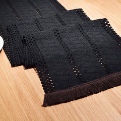 AimHave Black Boho Farmhouse Woven Table Runner – Macrame Crochet Table Runner with Fringe for Dining Room Decor