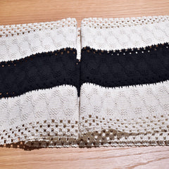Black and White Woven Table Runner with Tassels