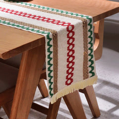 AimHave Sage Green Boho Farmhouse Woven Table Runner – Macrame Crochet Table Runner with Tassels for Dining Table Decor
