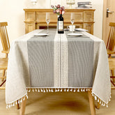 AIMHave Modern Botanical Palm Leaf Linen Look Tablecloth with Tassels, Luxury Tropical Foliage Dining Table Cover