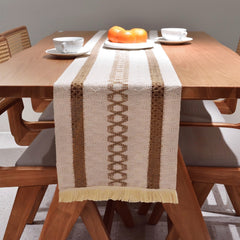 AimHave Khaki Boho Farmhouse Woven Table Runner – Macrame Crochet Table Runner with Tassels for Dining Room Kitchen Decor