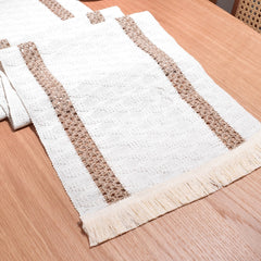 AimHave Cream & Khaki Boho Woven Table Runner – Macrame Crochet Table Runner with Tassels for Farmhouse Dining Decor