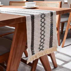 AimHave Grey Boho Woven Table Runner – Macrame Crochet Geometric Table Runner with Tassels for Modern Farmhouse Decor