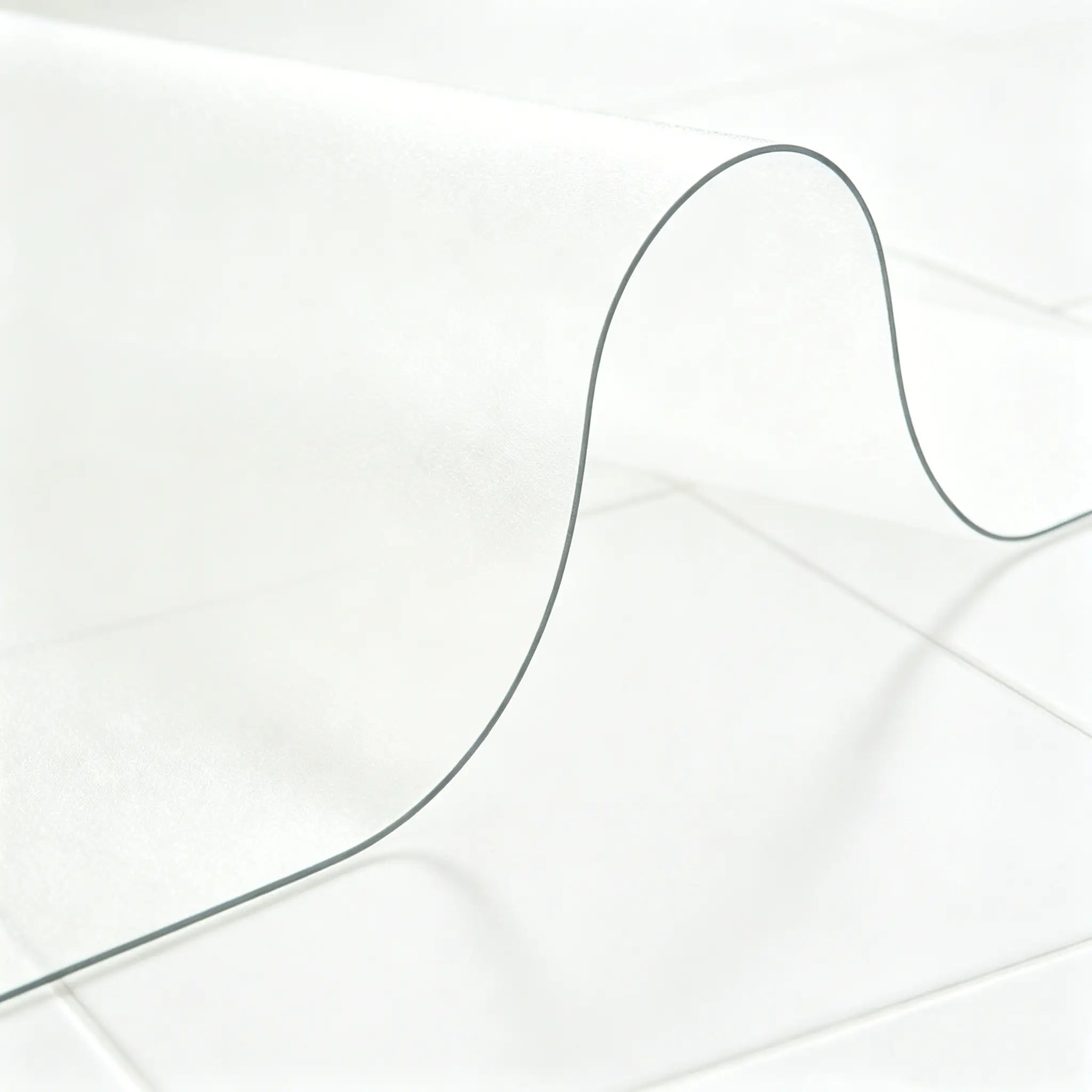 Frosted PVC mat for bathroom showing 1.5mm material flexibility and translucent matte finish for floor protection.