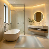 Frosted PVC bathroom mat, non-slip matte floor protector for shower and vanity areas, waterproof and durable.
