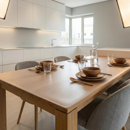Frosted PVC dining table mat, matte kitchen floor protector, waterproof and heat-resistant furniture guard.