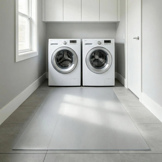Frosted PVC laundry room mat, non-slip matte floor protector for laundry areas, bubble-free and waterproof.