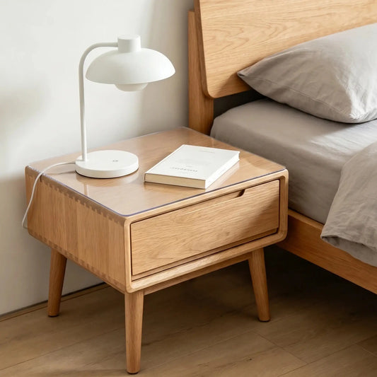 13x16 inch clear PVC nightstand mat, waterproof and scratch-resistant protector for bedside table surfaces.