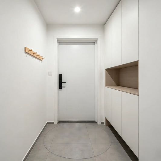 Round clear PVC entrance mat, heavy-duty circular floor protector for doorways and high-traffic entryways.