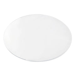 Product shot of a round clear PVC mat on a white background, highlighting crystal clear transparency.