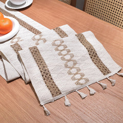 AimHave Khaki Boho Farmhouse Woven Table Runner – Macrame Crochet Table Runner with Tassels for Dining Room Kitchen Decor