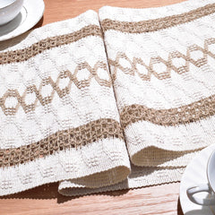 AimHave Khaki Boho Farmhouse Woven Table Runner – Macrame Crochet Table Runner with Tassels for Dining Room Kitchen Decor
