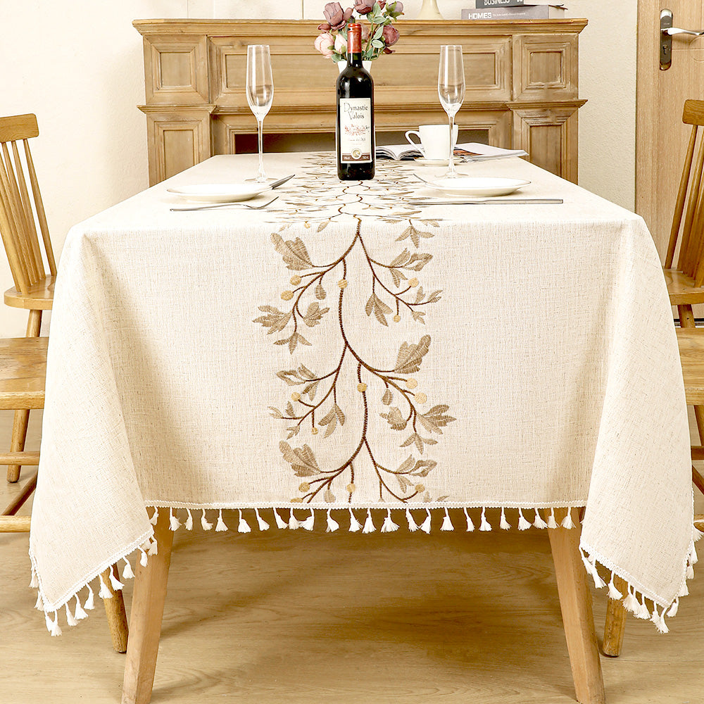 AIMHave Modern Bohemian Geometric Rhombus Tablecloth with Tassels, Retro Coffee Brown Tribal Dining Table Cover