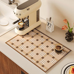 AimHave Brown Plaid Diatomite Mat – Modern Geometric Soft Quick-Dry Bath & Kitchen Mat, Non-Slip Coffee Bar & Dish Drying Runner