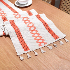 AimHave Terracotta Orange Boho Woven Table Runner – Macrame Crochet Table Runner with Tassels for Dining Room Kitchen Decor