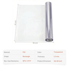 42x90 inch PVC mat size guide and specifications: 1.5mm thickness for tables and floor.