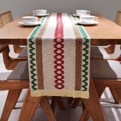 AimHave Sage Green Boho Farmhouse Woven Table Runner – Macrame Crochet Table Runner with Tassels for Dining Table Decor