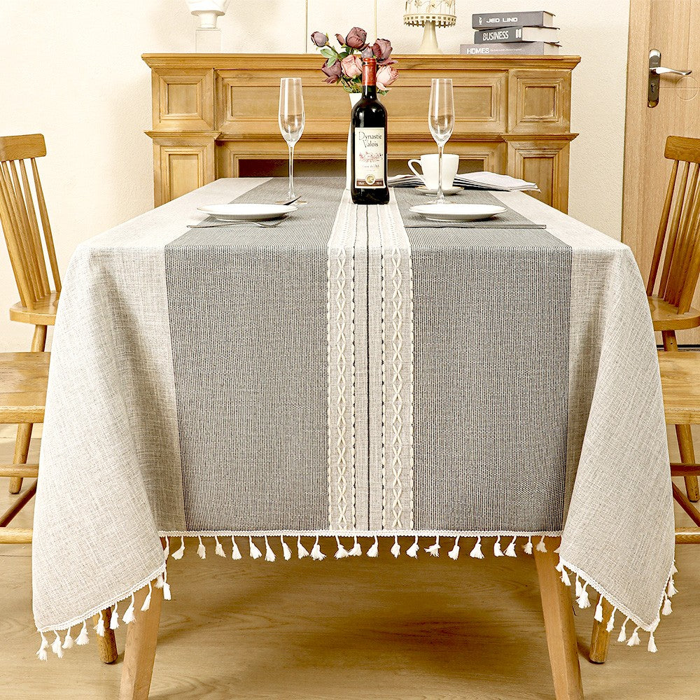AIMHave Modern Botanical Palm Leaf Linen Look Tablecloth with Tassels, Luxury Tropical Foliage Dining Table Cover