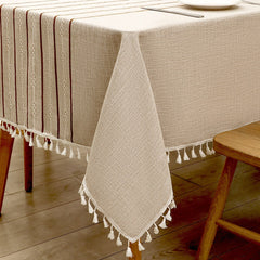 AIMHave Modern Bohemian Geometric Striped Linen Look Tablecloth with Tassels, Moroccan Tribal Coffee Brown Dining Table Cover