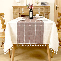 AIMHave Modern Bohemian Chevron Wave Linen Look Tablecloth with Tassels, Luxury Purple Tribal Dining Table Cover