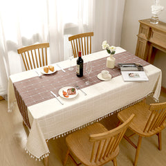 AIMHave Modern Bohemian Chevron Wave Linen Look Tablecloth with Tassels, Luxury Purple Tribal Dining Table Cover