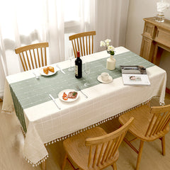 AIMHave Modern Bohemian Chevron Wave Linen Look Tablecloth with Tassels, Luxury Indigo Blue Tribal Dining Table Cover