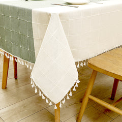 AIMHave Modern Bohemian Chevron Wave Linen Look Tablecloth with Tassels, Luxury Indigo Blue Tribal Dining Table Cover