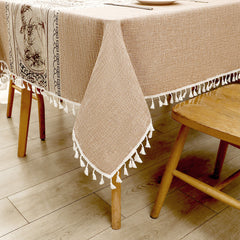 AIMHave Mid-Century Modern Geometric Block Tablecloth with Tassels, Retro Coffee Brown Patchwork Dining Table Cover