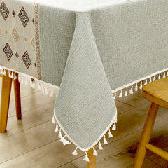 AIMHave Modern Abstract Fluid Line Tablecloth with Tassels, Retro Navy Blue Curving Wave Dining Table Cover