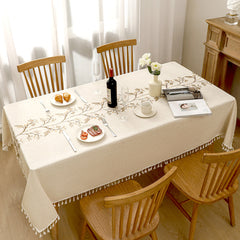 AIMHave Modern Bohemian Geometric Rhombus Tablecloth with Tassels, Retro Coffee Brown Tribal Dining Table Cover