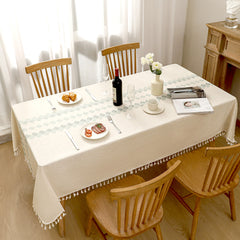 AIMHave Modern Japandi Scalloped Wave Tablecloth with Tassels, Heavyweight Sage Green Geometric Linen Look Dining Table Cover