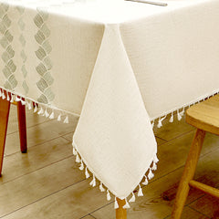 AIMHave Modern Japandi Scalloped Wave Tablecloth with Tassels, Heavyweight Sage Green Geometric Linen Look Dining Table Cover