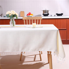 Aimhave Modern Geometric Block Linen Look Tablecloth with Tassels, Pastel Patchwork Boho Dining Table Cover