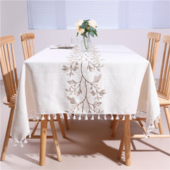 AIMHave French Country Botanical Embroidered Tablecloth with Tassels, Heavyweight Sage Green Vine Linen Look Dining Table Cover