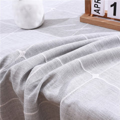 Minimalist Grey Plaid Linen Look Tablecloth with Tassels, Modern Farmhouse Checkered Dining Table Cover