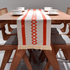 AimHave Terracotta Orange Boho Woven Table Runner – Macrame Crochet Table Runner with Tassels for Dining Room Kitchen Decor